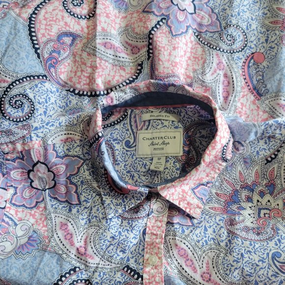💚Charter Club Shirt Shop 8P Paisley Pastel Boho Roll Tab - Picture 2 of 6